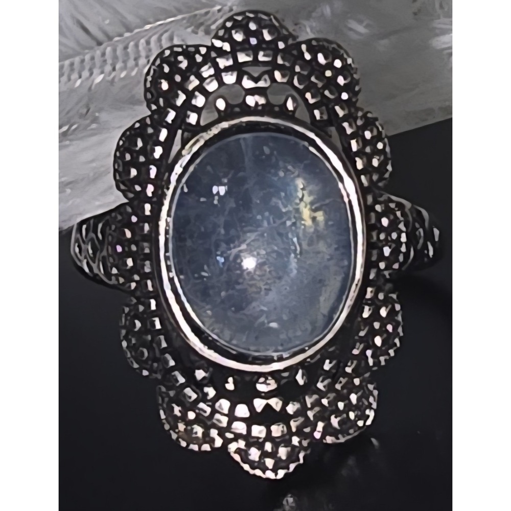 925 Sterling Silver Rainbow Moonstone Ring Adjustable Statement Band‎